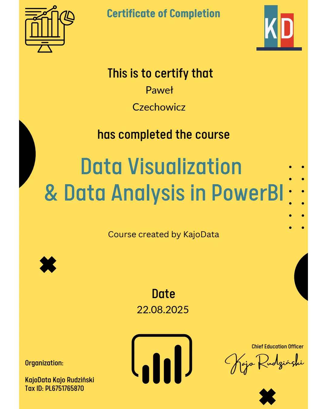 Certyfikat Analiza i wizualizacja danych w Power BI